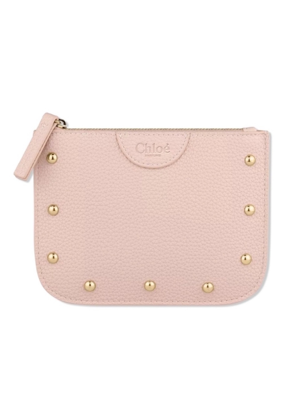 Chloé Fragrance Blush Pink Gold Studded Faux Leather Pouch Clutch Bag